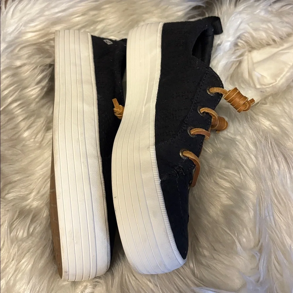 Sperry Preppy Black Canvas Crest Sneakers Tennis Shoes Tan Rawhide Laces Size 8 - Picture 4 of 8